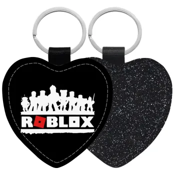 Roblox team, Μπρελόκ PU δερμάτινο glitter καρδιά ΜΑΥΡΟ