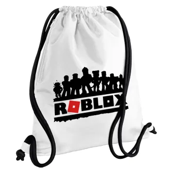 Roblox team, Backpack pouch GYMBAG white, with pocket (40x48cm) & thick cords