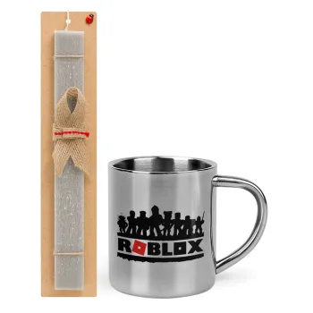 Roblox team, Easter Set, metallic thermal cup (300ml) & Easter aromatic flat candle (30cm) (GRAY)