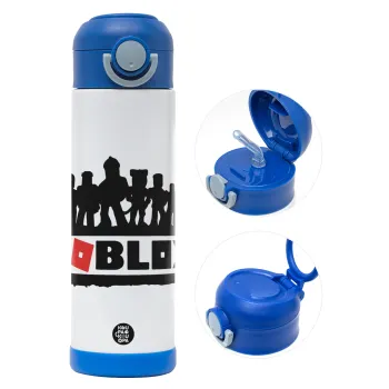 Roblox team, Παιδικό παγούρι θερμό, ανοξείδωτο, με καλαμάκι ασφαλείας, ΜΠΛΕ (500ml)