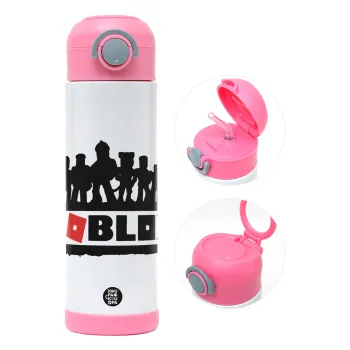 Roblox team, Children's hot water bottle, stainless steel, with safety straw, PINK (500ml)
