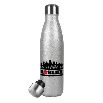 Roblox team, Metallic Glitter Silver Thermos Flask (Stainless steel), double-walled, 500ml