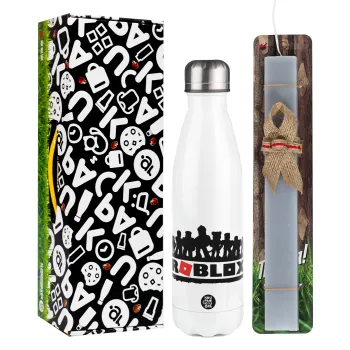Roblox team, Easter candle, metallic white thermos bottle (500ml) & aromatic flat candle (30cm) (GRAY)