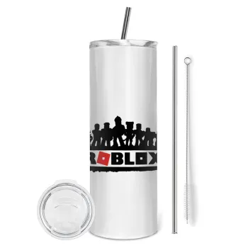Roblox team, Tumbler ποτήρι θερμό από ανοξείδωτο ατσάλι 600ml, με μεταλλικό καλαμάκι & βούρτσα καθαρισμού