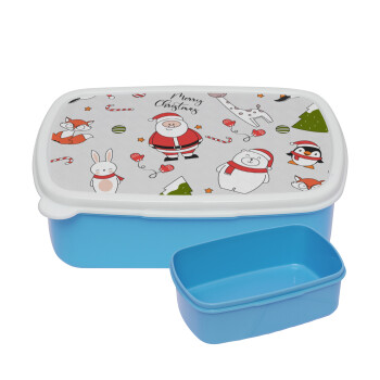 Άι Βασίλης μοτίβο, ΜΠΛΕ παιδικό δοχείο φαγητού (lunchbox) πλαστικό (BPA-FREE) Lunch Βox M18 x Π13 x Υ6cm