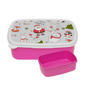 Άι Βασίλης μοτίβο, ΡΟΖ παιδικό δοχείο φαγητού (lunchbox) πλαστικό (BPA-FREE) Lunch Βox M18 x Π13 x Υ6cm
