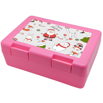 Άι Βασίλης μοτίβο, Children's cookie container PINK 185x128x65mm (BPA free plastic)