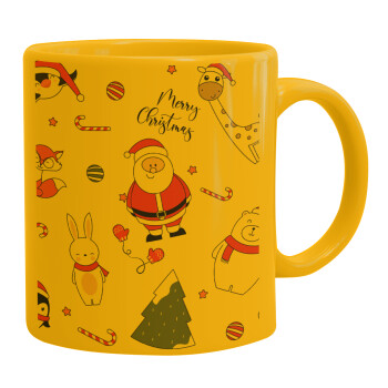 Άι Βασίλης μοτίβο, Ceramic coffee mug yellow, 330ml (1pcs)