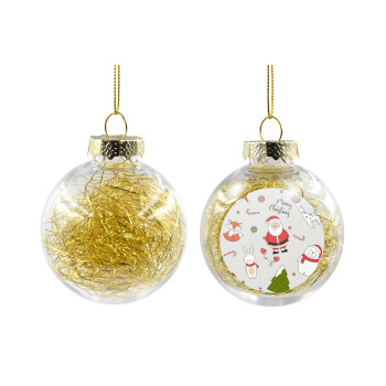 Άι Βασίλης μοτίβο, Χριστουγεννιάτικη μπάλα δένδρου διάφανη με χρυσό γέμισμα 8cm