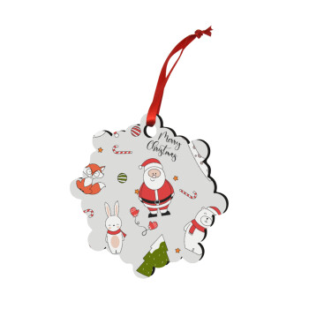 Άι Βασίλης μοτίβο, Χριστουγεννιάτικο στολίδι snowflake ξύλινο 7.5cm