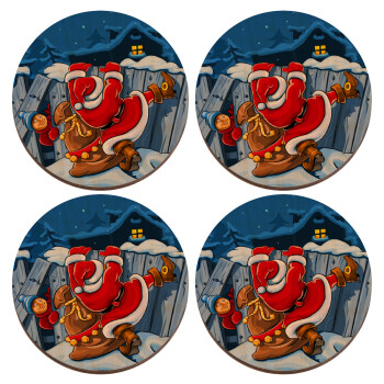 Santa Night, ΣΕΤ x4 Σουβέρ ξύλινα στρογγυλά plywood (9cm)