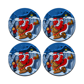 Santa Night, SET of 4 round wooden coasters (9cm)