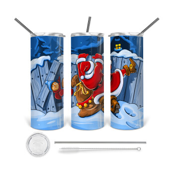 Santa Night, 360 Eco friendly stainless steel tumbler 600ml, with metal straw & cleaning brush