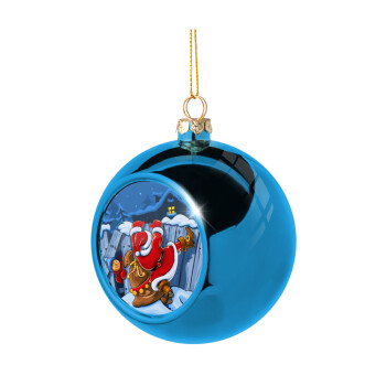 Santa Night, Blue Christmas tree ball ornament 8cm