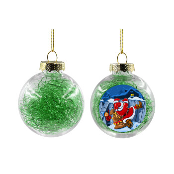 Santa Night, Χριστουγεννιάτικη μπάλα δένδρου διάφανη με πράσινο γέμισμα 8cm