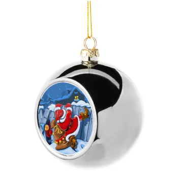 Santa Night, Silver 8cm Christmas tree ball ornament
