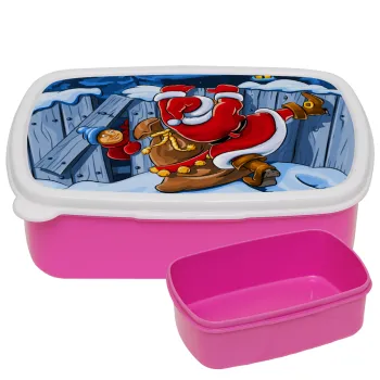 Santa Night, ΡΟΖ παιδικό δοχείο φαγητού (lunchbox) πλαστικό (BPA-FREE) Lunch Βox M18 x Π13 x Υ6cm