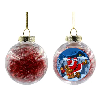 Santa Night, Transparent Christmas tree ball ornament with red filling 8cm
