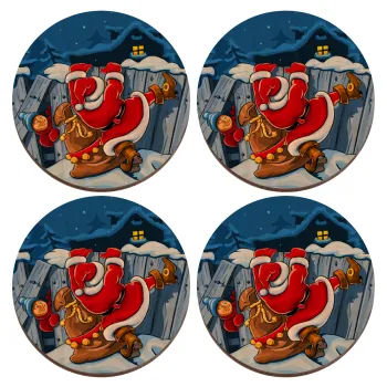 Santa Night, ΣΕΤ x4 Σουβέρ ξύλινα στρογγυλά plywood (9cm)