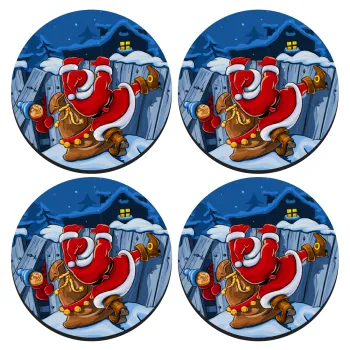 Santa Night, ΣΕΤ 4 Σουβέρ ξύλινα στρογγυλά (9cm)