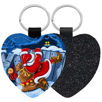 Santa Night, Μπρελόκ PU δερμάτινο glitter καρδιά ΜΑΥΡΟ