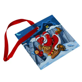 Santa Night, Christmas ornament, glass square ornament 9x9cm