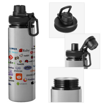 Tech logos, Μεταλλικό παγούρι νερού με καπάκι ασφαλείας, αλουμινίου 850ml