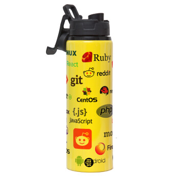 Tech logos, Metallic water bottle with safety lid, 850ml aluminum