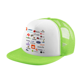 Tech logos, Καπέλο Soft Trucker με Δίχτυ Πράσινο/Λευκό
