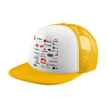 Tech logos, Καπέλο Ενηλίκων Soft Trucker με Δίχτυ Κίτρινο/White (POLYESTER, ΕΝΗΛΙΚΩΝ, UNISEX, ONE SIZE)