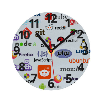 Tech logos, Ρολόι τοίχου γυάλινο (20cm)
