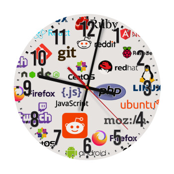 Tech logos, Ρολόι τοίχου ξύλινο (30cm)