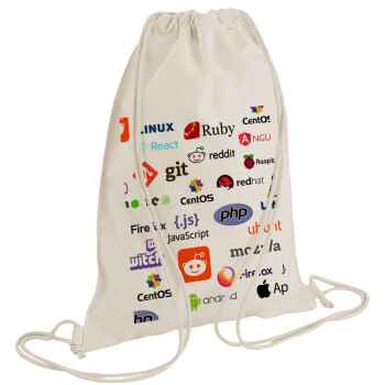 Tech logos, Τσάντα πλάτης πουγκί GYMBAG natural (28x40cm)