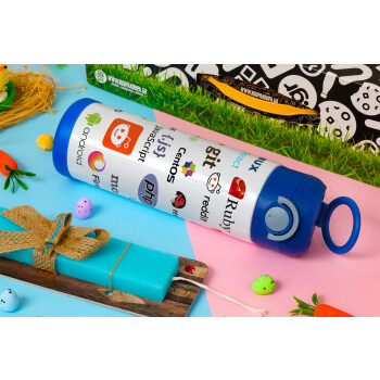 Tech logos, Πασχαλινή Λαμπάδα με Παιδικό παγούρι θερμό, ανοξείδωτο, με καλαμάκι ασφαλείας, ΜΠΛΕ (500ml)