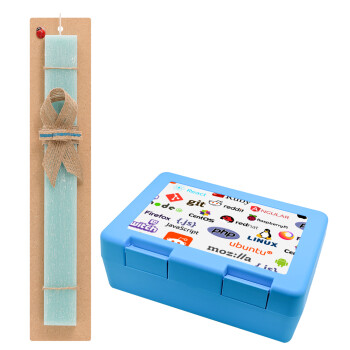 Tech logos, Easter Set, children's snack container BLUE & Easter aromatic flat candle (30cm) (TURQUOISE)