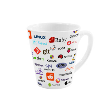 Tech logos, Κούπα κωνική Latte Λευκή, κεραμική, 300ml