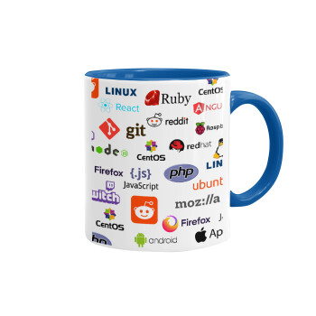 Tech logos, Mug colored blue, ceramic, 330ml