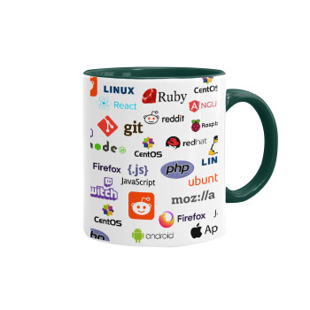 Tech logos, Mug colored green, ceramic, 330ml