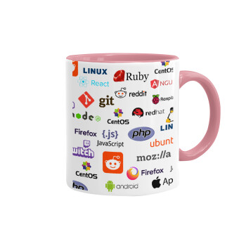 Tech logos, Mug colored pink, ceramic, 330ml