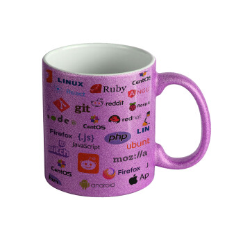 Tech logos, Κούπα Μωβ Glitter που γυαλίζει, κεραμική, 330ml
