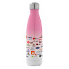 Metal mug thermos Pink/White (Stainless steel), double wall, 500ml