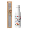 Easter Set, metallic stainless thermos bottle (500ml) & scented flat Easter candle (30cm) (GRAY)