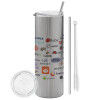 Tumbler stainless steel Silver 600ml, with metal straw & cleaning brush