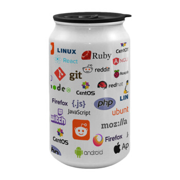 Tech logos, Κούπα ταξιδιού μεταλλική με καπάκι (tin-can) 500ml