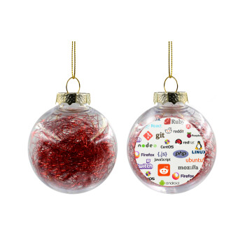 Tech logos, Χριστουγεννιάτικη μπάλα δένδρου διάφανη με κόκκινο γέμισμα 8cm