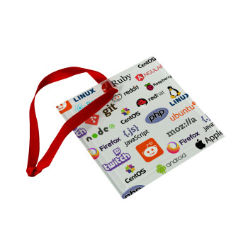 Tech logos, Christmas ornament, glass square ornament 9x9cm