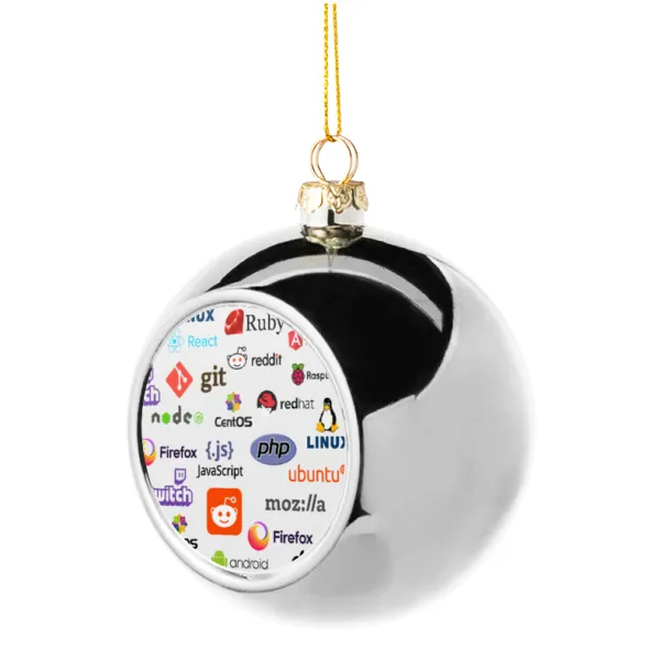 Tech logos — Στολίδι Χριστουγεννιάτικη μπάλα δένδρου Ασημένια 8cm