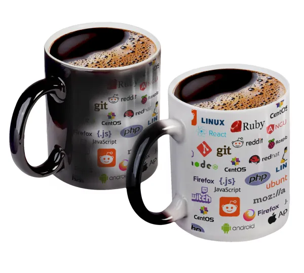 Tech logos — Color changing magic Mug, ceramic, 330ml when adding hot liquid inside, the black colour desappears (1 pcs)