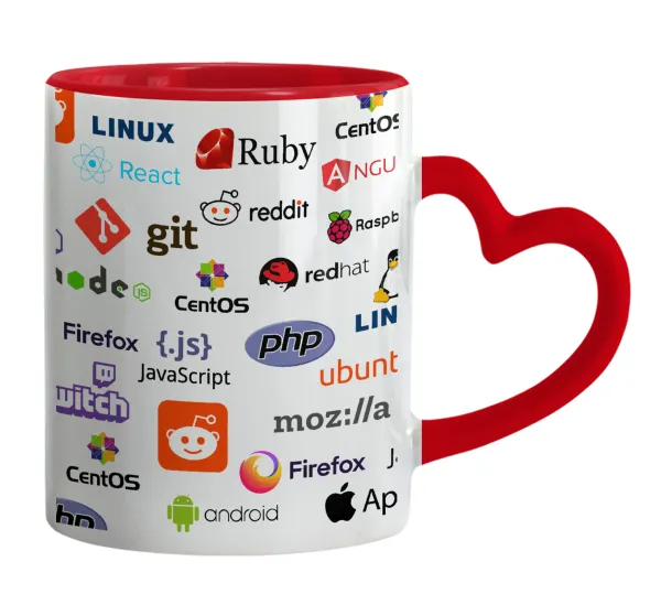 Tech logos — Mug heart red handle, ceramic, 330ml