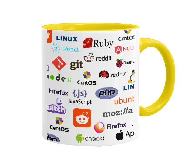 Tech logos — Mug colored yellow, ceramic, 330ml